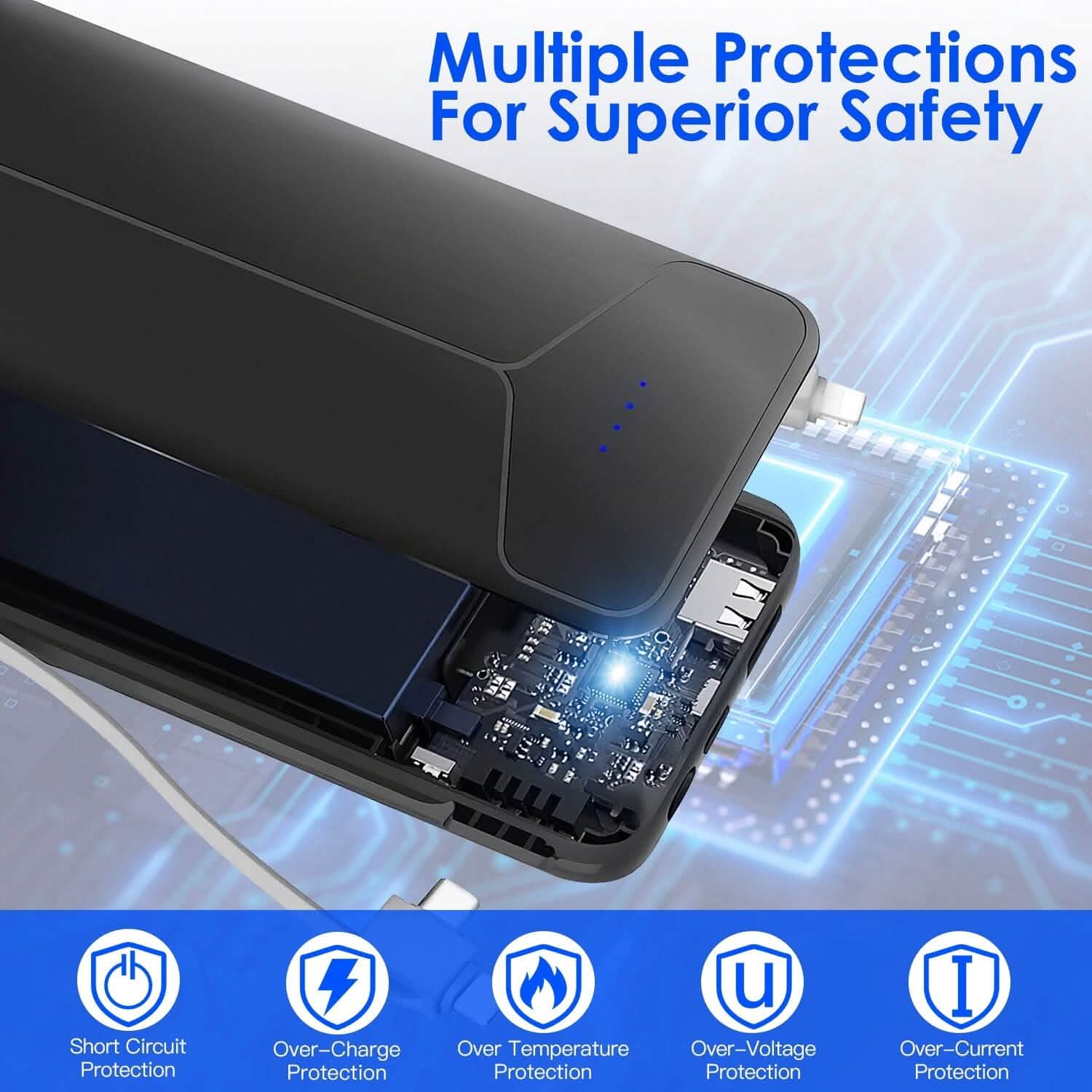 10000mAh Power Bank with Built-In Cables