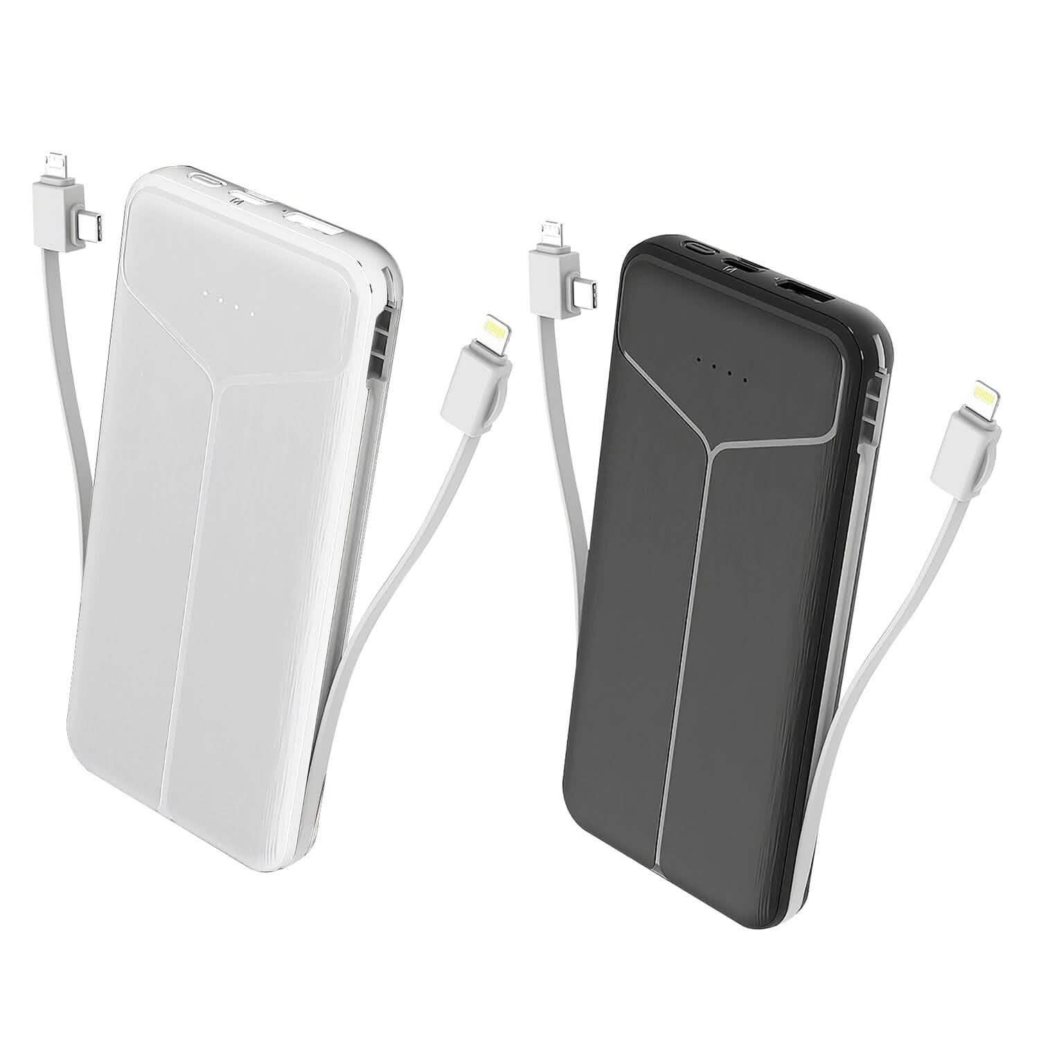 10000mAh Power Bank with Built-In Cables