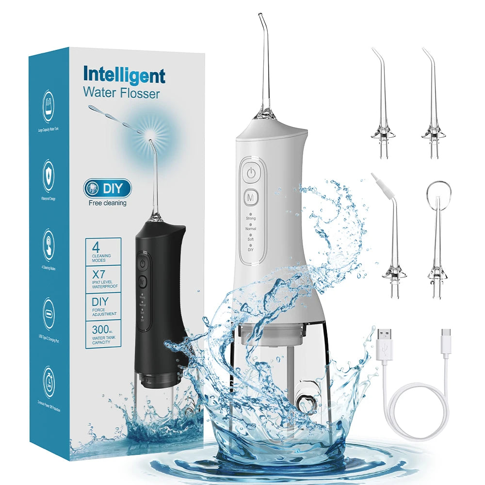 Portable Water Flosser | 4 Modes, 300ML Tank, USB Rechargeable & Waterproof