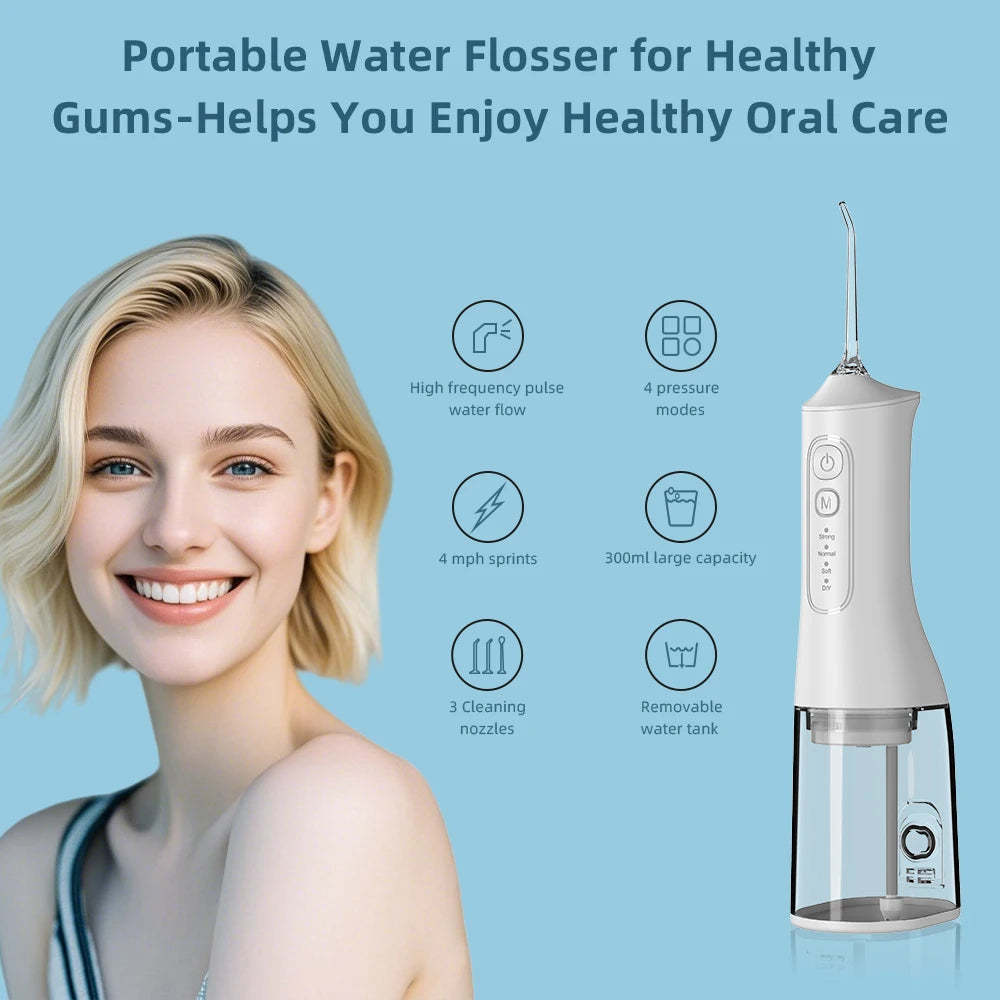 Portable Water Flosser | 4 Modes, 300ML Tank, USB Rechargeable & Waterproof