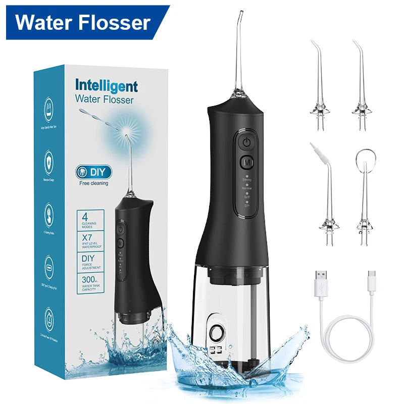 Portable Water Flosser | 4 Modes, 300ML Tank, USB Rechargeable & Waterproof