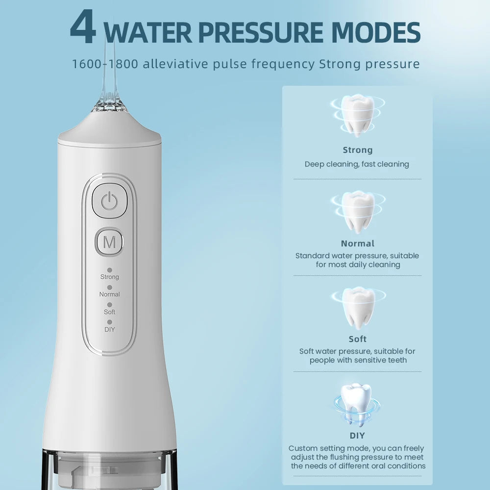 Portable Water Flosser | 4 Modes, 300ML Tank, USB Rechargeable & Waterproof