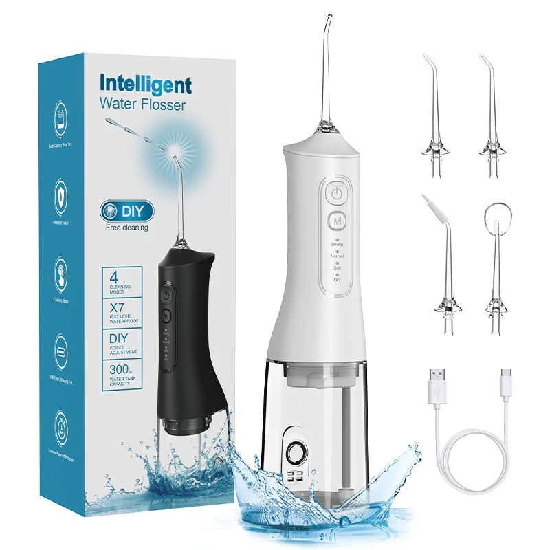Portable Water Flosser | 4 Modes, 300ML Tank, USB Rechargeable & Waterproof