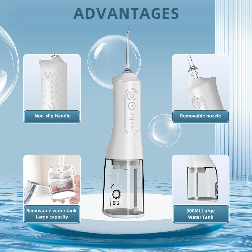 Portable Water Flosser | 4 Modes, 300ML Tank, USB Rechargeable & Waterproof