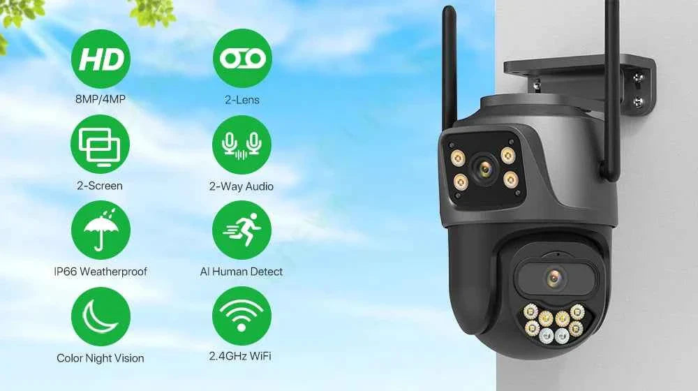 4K Dual Lens Outdoor WiFi Security Camera — AI Tracking & Night Vision